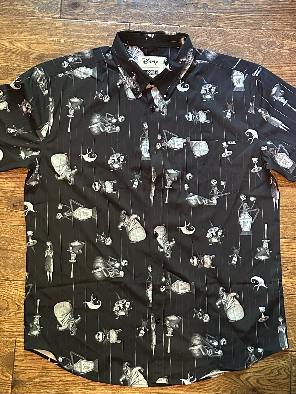 RSVLTS Black Short-Sleeve Button-Down Shirt with Monochrome Disney Motif
